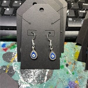Silver and Blue Evil Eye Teardrop Earrings